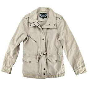 Vintage Y2K Ambiance Mid Length Trench Jacket Tan Khaki Color Cinched Waist S